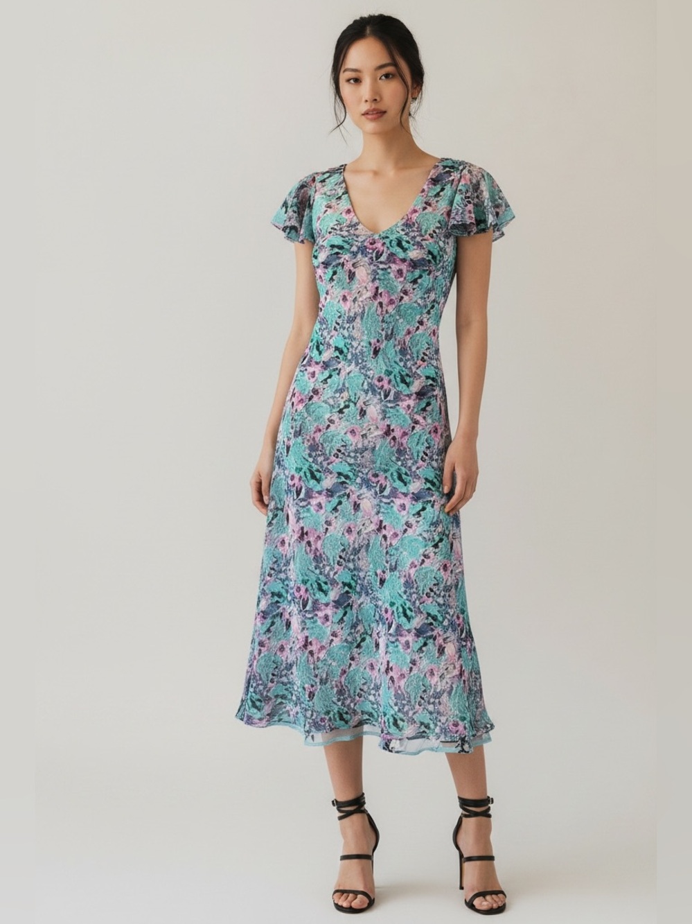 90s Y2K Reversible Romantic Fairycore Bias Cut Floral Dress | M